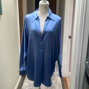 Vince split neck collar silk blouse color Kyanite